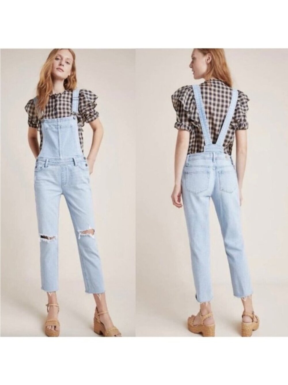 Paige Womens Hi Rise Sierra Overalls Size 28 Light Wash Denim Distressed Raw Hem